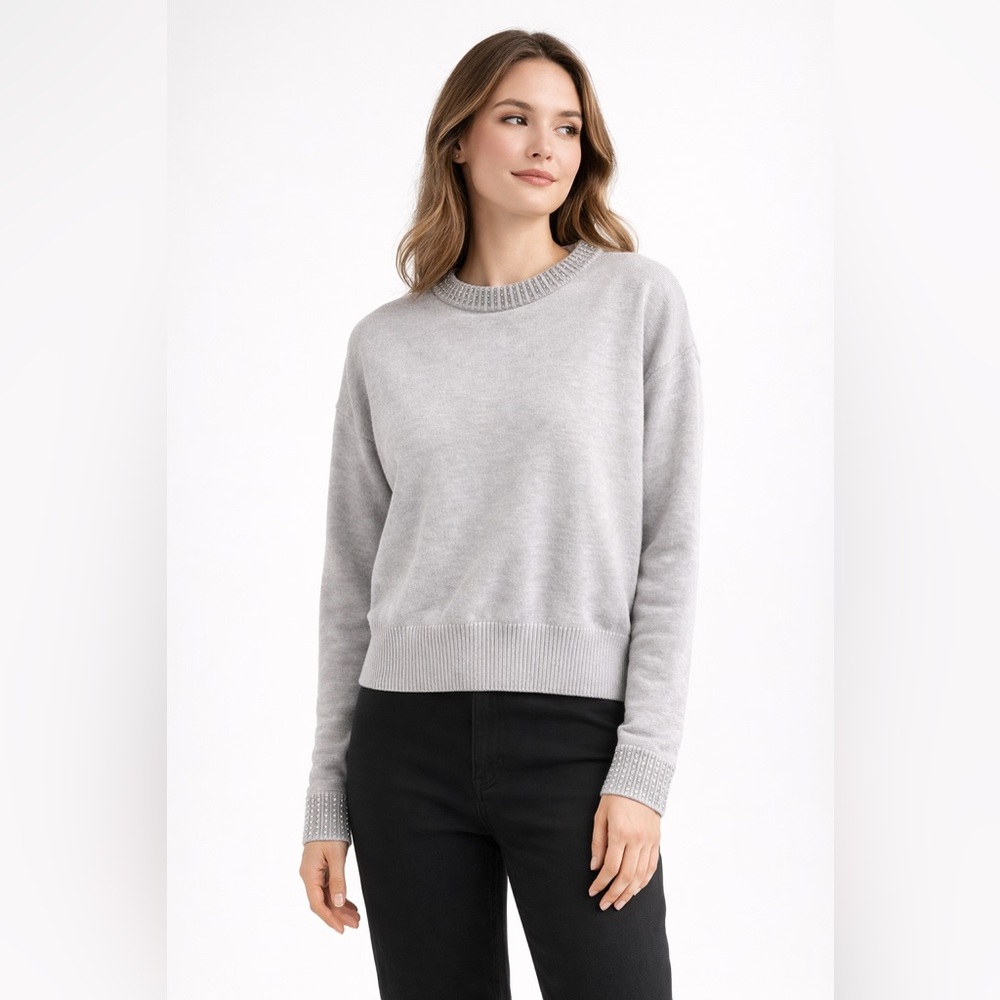 Good American Gray Embellished Neckline Sweater